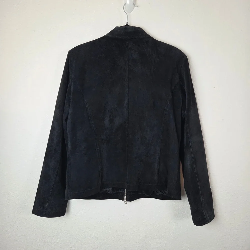 Junction West Women Black Suede Leather Jacket‎ Full Zip Minimalist Size L